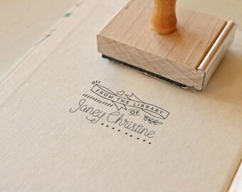Doodle Library Stamp, Custom Self Inking Ex Libris Stamp, Book Plate Stamp, Teacher Gift, Anniversary Gift, Book Lover, Gift For Her