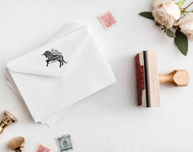 Unicorn Return Address Stamp, Personalized Rubber Stamp, Unique Gift Idea, Housewarming Gift image 4