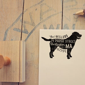 Labrador Retriever Return Address Stamp, Dog Owner Gift, Wooden Handle, Custom Rubber Stamp, Yellow or Black Lab Stamp image 1