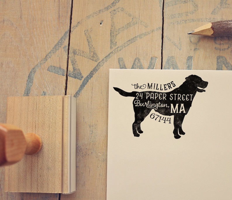Labrador Retriever Return Address Stamp, Dog Owner Gift, Wooden Handle, Custom Rubber Stamp, Yellow or Black Lab Stamp image 1