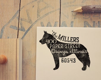 Husky Return Address Stamp, Dog Owner Gift, Wooden Handle, Custom Rubber Stamp, Alaskan Malamute, Samoyed, Keeshond