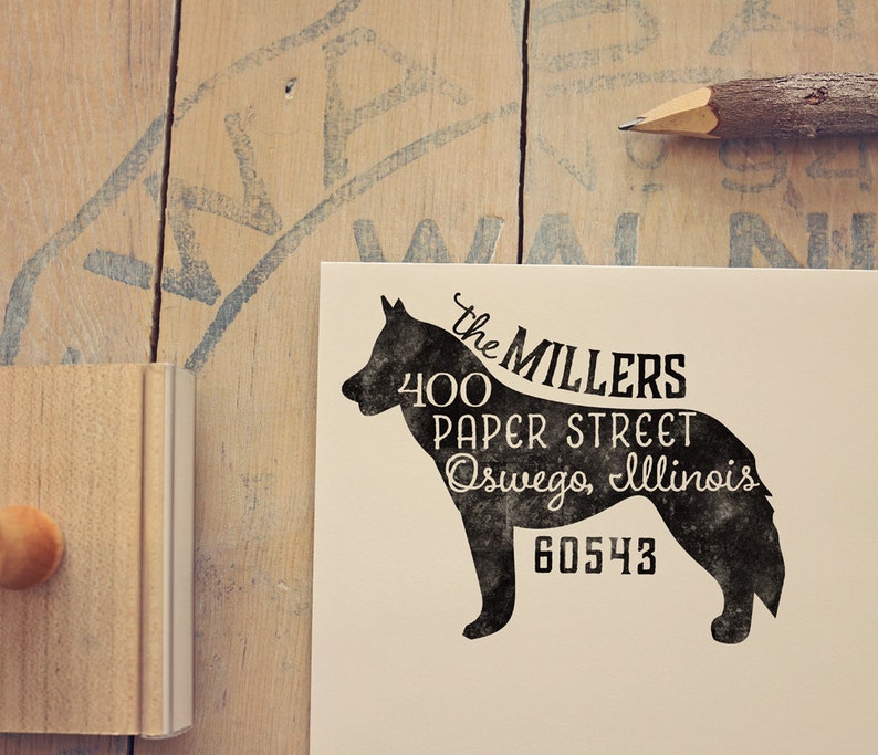 Husky Return Address Stamp, Dog Owner Gift, Wooden Handle, Custom Rubber Stamp, Alaskan Malamute, Samoyed, Keeshond image 1