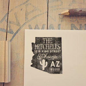Arizona retouradresstempel Arizona stempel staatsstempel Gepersonaliseerde cadeau Housewarming cadeau Woestijn stempel Rubberstempel Arizona bruiloft stempel