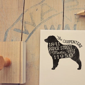 Australian Shepherd Dog Return Address Stamp, Dog Owner Gift, Wooden Handle, Custom Rubber Stamp