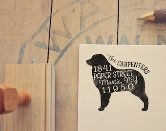 Australian Shepherd Dog Return Address Stamp, Dog Owner Gift, Wooden Handle, Custom Rubber Stamp