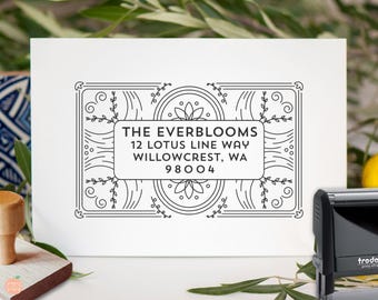 Elegant Floral Return Address Stamp: Self Inking Custom Boho Wedding Stationery Gift