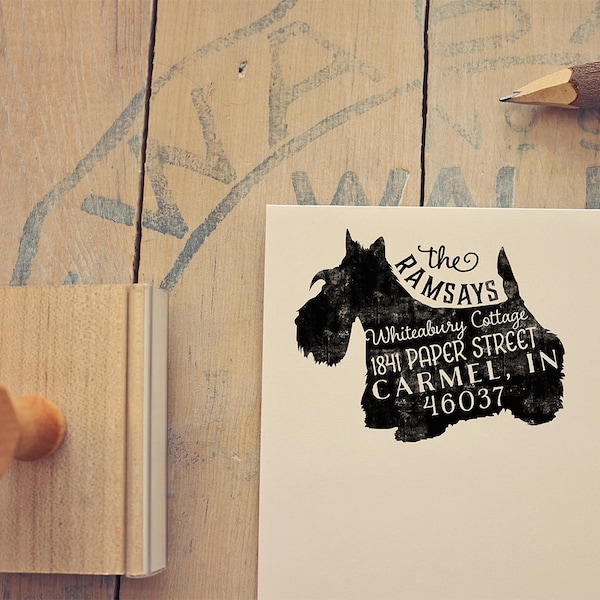 Scottish Terrier Address Stamp, Scottie Dog Return Address Stamp, Dog Lover Gift, Rubber Stamp, Personalized Pet Address Stamp