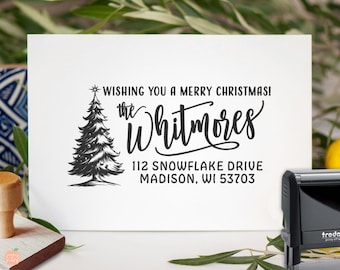 Personalized Christmas Tree Return Address Stamp: Custom Holiday Phrase & Family Name | Xmas Season