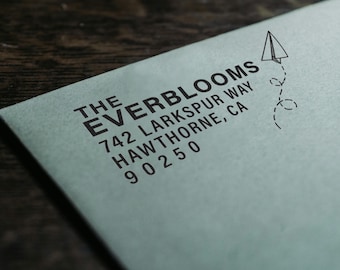 Paper Airplane Return Address Stamp: Personalized Self Inking Label Gift