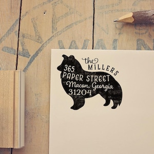 Shetland Sheepdog Return Address Stamp, Dog Owner Gift, Wooden Handle, Custom Rubber Stamp, Sheltie Stamp