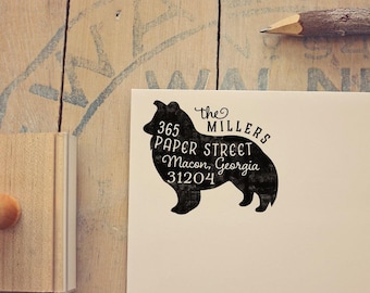 Shetland Sheepdog Return Address Stamp, Dog Owner Gift, Wooden Handle, Custom Rubber Stamp, Sheltie Stamp