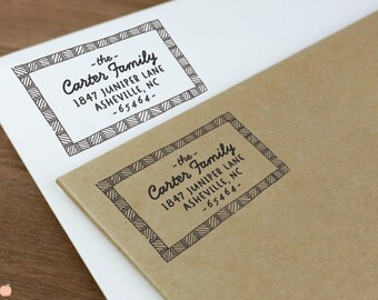 Custom Address Stamp: Playful Hand Drawn Frame -Personalized Self-Inking | Wood Block
