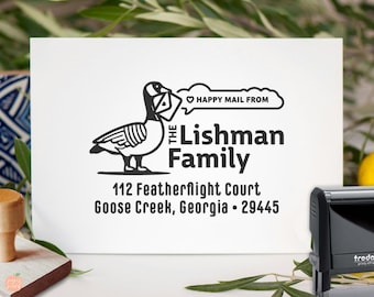 Personalized Goose Return Address Stamp: Kid-Friendly Happy Mail, Self Inking or Wood Handle