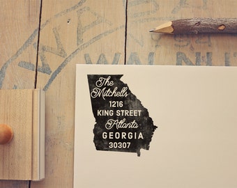 Georgia Return Address Stamp, State Stamp, Personalized Gift, Housewarming, Gift Newlywed, Gift for Her, Rubber Stamp, Custom Georgia Stamp