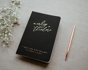 Wedding Officiant Book, Personalized Ceremony Book, Black, Ceremony Journal, Foil Book, and Real Gold Foil, Reverend Gift Idea