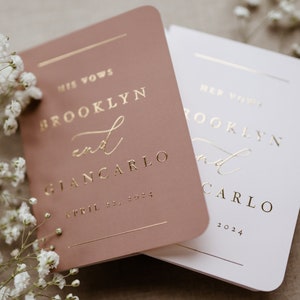 Gold Wedding Vow Books, Set of 2, Foil Vow Books, White and Taupe Vow Books, Personalized Wedding Vow Booklets, Real Gold Foil, Minimalist