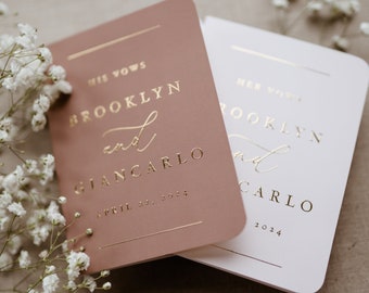 Gold Wedding Vow Books, Set of 2, Foil Vow Books, White and Taupe Vow Books, Personalized Wedding Vow Booklets, Real Gold Foil, Minimalist