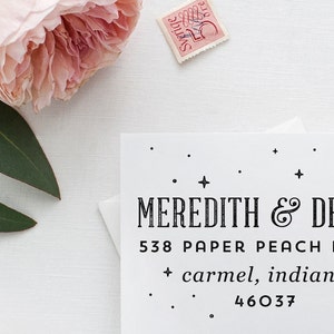 Stars Return Address Stamp, Personalized Rubber Stamp with Wood Handle, Celestial Stamp, Housewarming Gift for Newlyweds #Lena