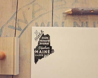 Maine Return Address Stamp, State Stamp, Personalized Gift, Housewarming, Gift Newlywed, Gift for Her, Rubber Stamp, Custom Maine Stamp