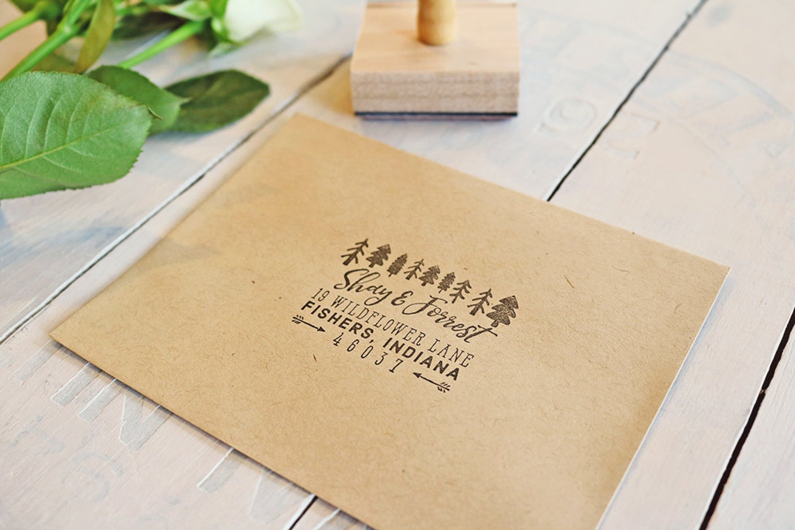 Rustic Return Address Stamp Trees Address Stamp Personalized Etsy