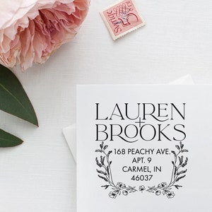 Sello de boda botánico, sello de remitente, sello de goma personalizado, sello floral moderno para invitaciones de boda, regalo para recién casados.