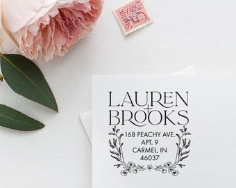 Botanical Wedding Stamp, Return Address Stamp, Personalized Rubber Stamp, Modern Floral Stamp for Wedding Invitations, Newlywed Gift Couple