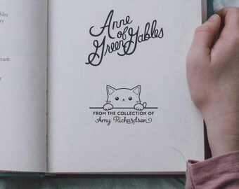 Cute Kitten Library Stamp, Custom Self Inking, Ex Libris Stamp, Book Plate Stamp, Teacher Gift, Classroom Of,  Cutest Cuddly Kitty,