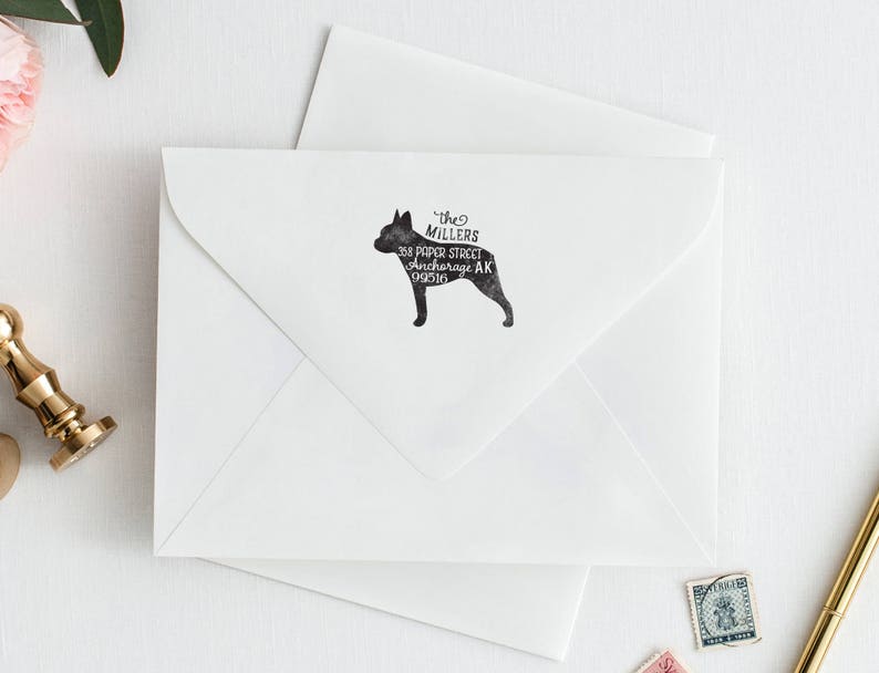 Boston Terrier Return Address Stamp, Dog Owner Gift, Wooden Handle, Custom Rubber Stamp image 2