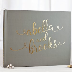 Gray Wedding Guest Book, Gray and Gold Guestbook, Bridal Shower Gift, Photo Guestbook, Gift for the Couple, Personalized Gift, Guest Book