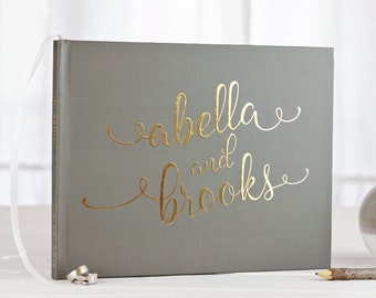 Gray Wedding Guest Book, Gray and Gold Guestbook, Bridal Shower Gift, Photo Guestbook, Gift for the Couple, Personalized Gift, Guest Book