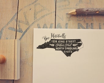 North Carolina Return Address State Stamp, Personalized Rubber Stamp