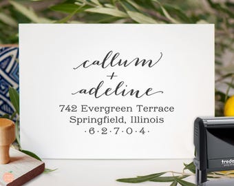 Calligraphy Return Address Wedding Stamp: Custom Newlywed Bridal Stationery | Adeline Suite