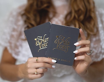 Black and Gold Wedding Vow Books, Set of 2, Foil Vow Books, Classy and Modern Vow Books, Personalized Wedding Vow Booklets, Real Gold Foil