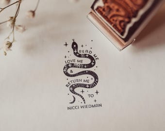 Snake Library Stamp, Custom Self Inking Ex Libris Stamp, Book Plate Stamp, Teacher Gift, Anniversary Gift, Book Lover, Gift For Her