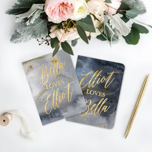 Celestial Wedding Vow Books, Personalized His and Hers Wedding Vow Books, Set of Two, Real Gold Foil Embossed, Watercolor Stars