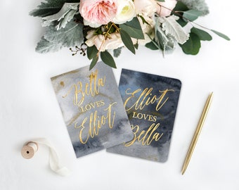 Celestial Wedding Vow Books, Personalized His and Hers Wedding Vow Books, Set of Two, Real Gold Foil Embossed, Watercolor Stars