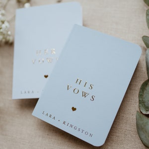 Dust Blue Wedding Vow Books, Set of 2, Foil Vow Booklets, Personalized Wedding Vow Booklets, Real Gold Foil, Rose Gold, Minimalistic image 2