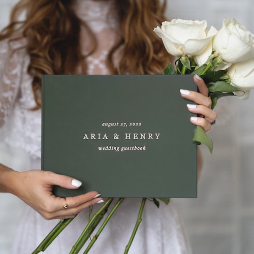 Green Guestbook Modern Wedding Guest Book Rose Gold Foil Etsy UK