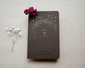 Black and Gold Officiant Book, Memorable Wedding Ceremony Idea, Real Gold Celestial Stars, Special Day Pastor Memory, Minister Gift #Lena
