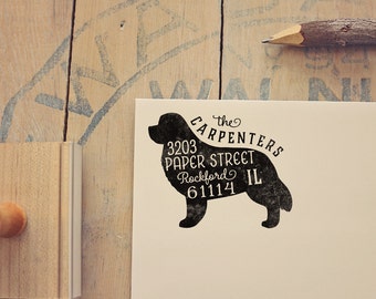 Newfoundland Return Address Stamp, Dog Owner Gift, Wooden Handle, Custom Rubber Stamp