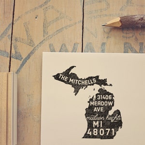 Michigan retouradresstempel, staatsstempel, gepersonaliseerd cadeau, housewarming, cadeau pasgehuwde, cadeau voor haar, aangepaste stempel Michigan