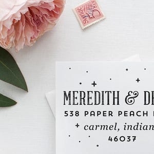 Stars Return Address Stamp, Personalized Rubber Stamp, Celestial Newly Wed or Housewarming Gift