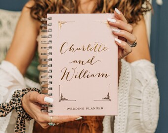 Pink Wedding Planner Book, Real Gold Foil, Custom Wedding Planner Book, Bridal Shower Gift, Art Deco Wedding, Personalized Wedding Planner,