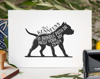 Pitbull Return Address Stamp: Custom Silhouette, Self-Inking Gift, Most Dog Breeds Available
