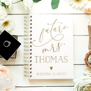 Future Mrs. Wedding Planner, Personalized Planner, Real Gold Foil Bridal Shower Gift Custom Planner Book, 12 Months image 2