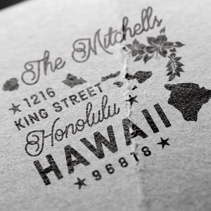 Hawaii Return Address Stamp, State Stamp Personalized Gift Housewarming Gift Newlywed Gift for Her Rubber Stamp Hawaii Wedding Stamp image 2