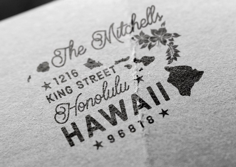 Hawaii Return Address Stamp, State Stamp Personalized Gift Housewarming Gift Newlywed Gift for Her Rubber Stamp Hawaii Wedding Stamp image 2