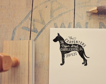 Great Dane Return Address Stamp, Dog Owner Gift, Wooden Handle, Custom Rubber Stamp