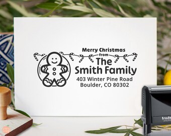 Personalized Gingerbread Man Return Address Stamp: Custom Christmas Greeting  | Xmas Season