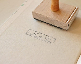 Signature Library Stamp, Custom Self Inking Ex Libris Stamp, Book Plate Stamp, Teacher Gift, Book Lover, Gift For Mom, Mother's Day Present